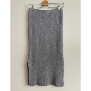Revive Cashmere Gray Ribbed Knit Midi Skirt - Size S - Luxe Blend!